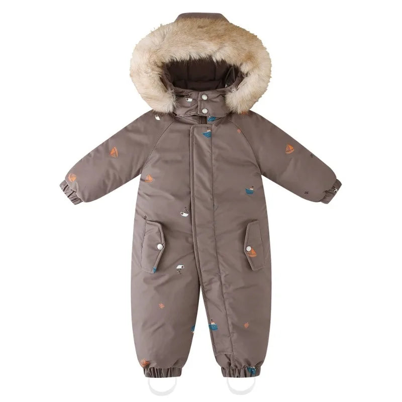 Bellbell Winter 2-6Yrs Girls Snowwear Jumpsuit Faux Fur Hooded Floral Print Kids Baby Girl Romper Thicken Warm Toddler Bodysuit