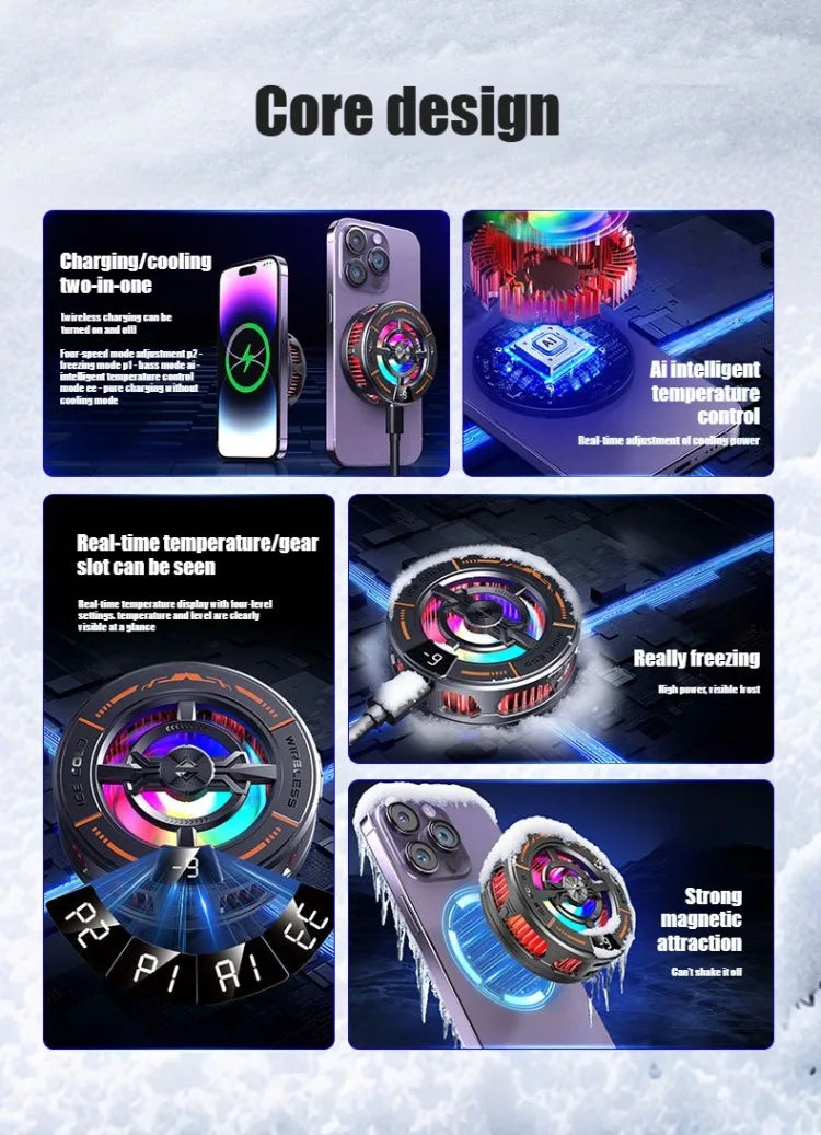K28 Magnetic Semiconductor Phone Cooler with Wireless Fast Charger Cooling Radiator Gaming Accessorie for IPhone MagSafe Android