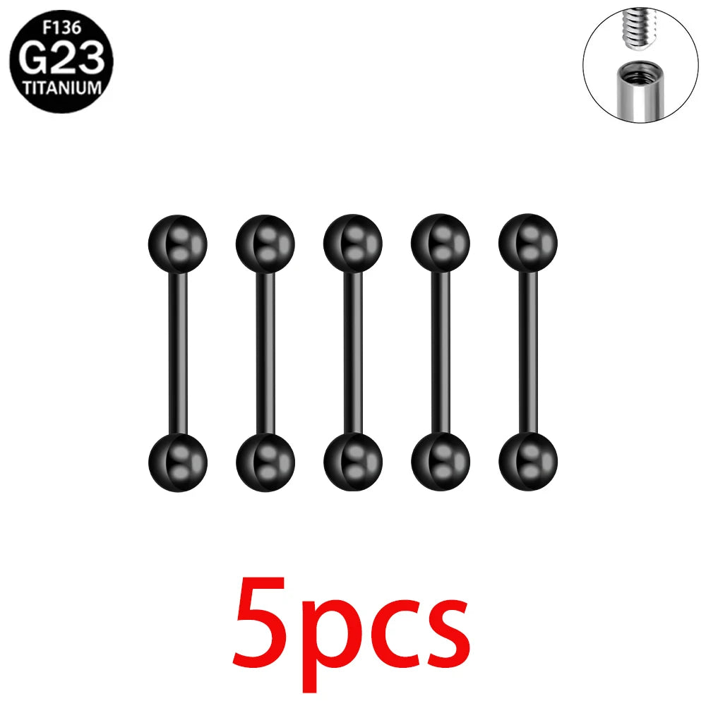 1/5/10pcs Titanium Tongue Ring Piercings External Threaded Industrial Barbell Tongue Bar Tragus Helix Ear Piercing Body Jewelry