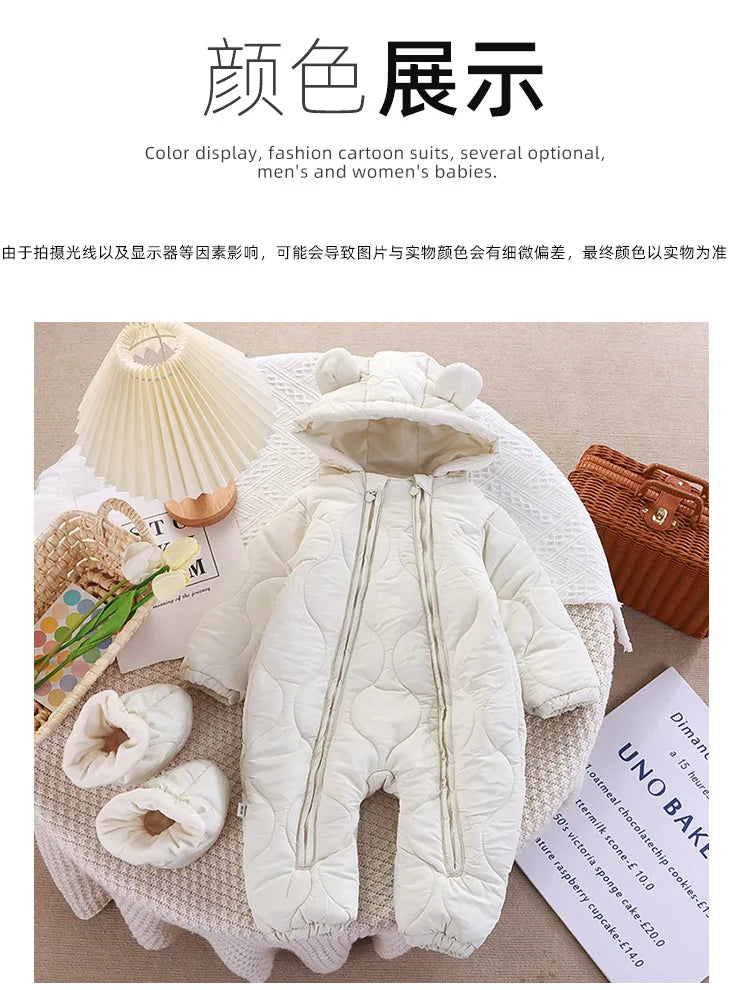 Newborn Baby Autumn Winter Romper Double Zippers Cotton-padded Warm Thicken Rompers Toddler Playsuit Infant One-piece Clothing