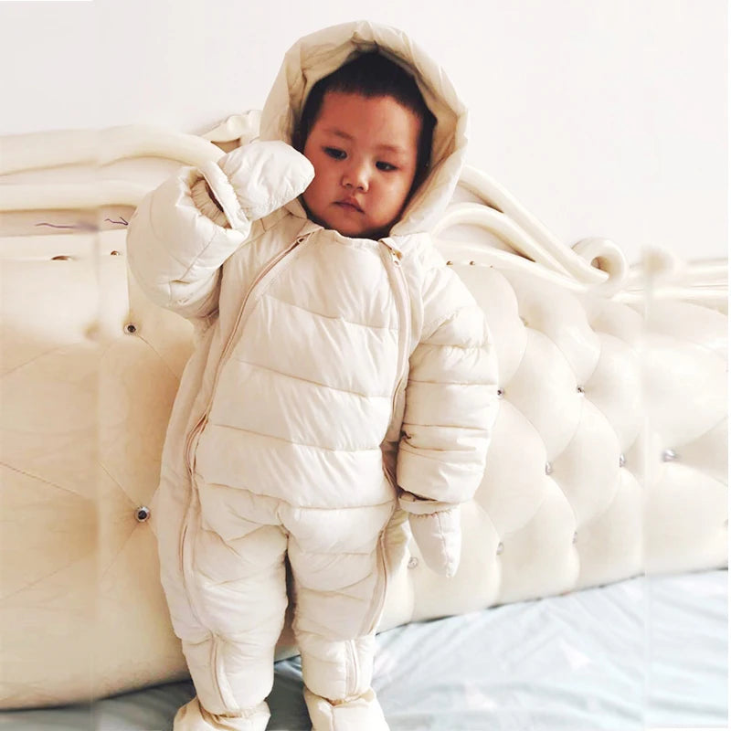 OLEKID 2025 Newborn Baby Jumpsuit Hooded Plus Velvet Warm Baby Boys Snowsuit Toddler Snow Suit Baby Girl Cotton Overalls Rompers