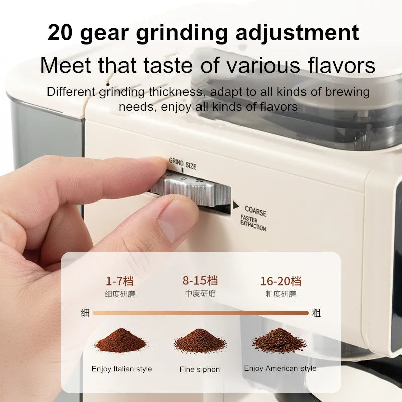 20Bar Semi-Auto Espresso Machine Smart Touch Control with Built-in Grinder, Cold/Hot Brew, Milk Frother for Home/Office