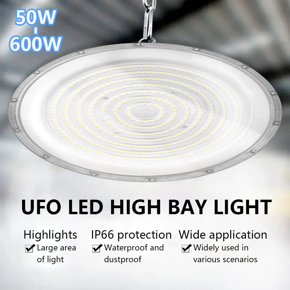 LED UFO High Bay AC85-265V 50W-600W Industrial Lighting Ceiling Light Market Warehouse Garage Gym Factory Sewing Machine Light