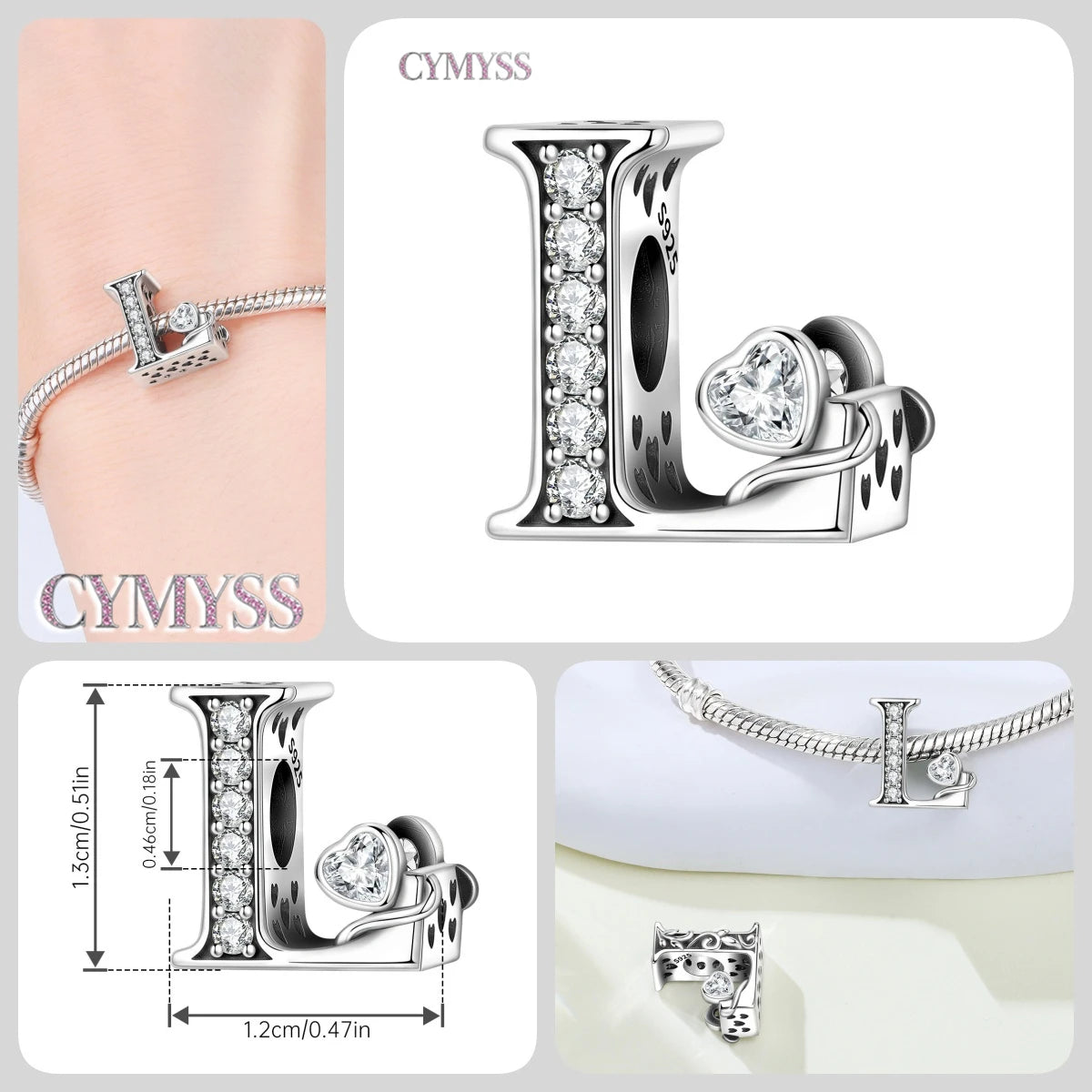 2026 New 925 Sterling Silver Zircon Scroll Grass Pattern 26 Letter Bead Charms for Women Fit DIY Bracelet Necklace Jewelry Gift