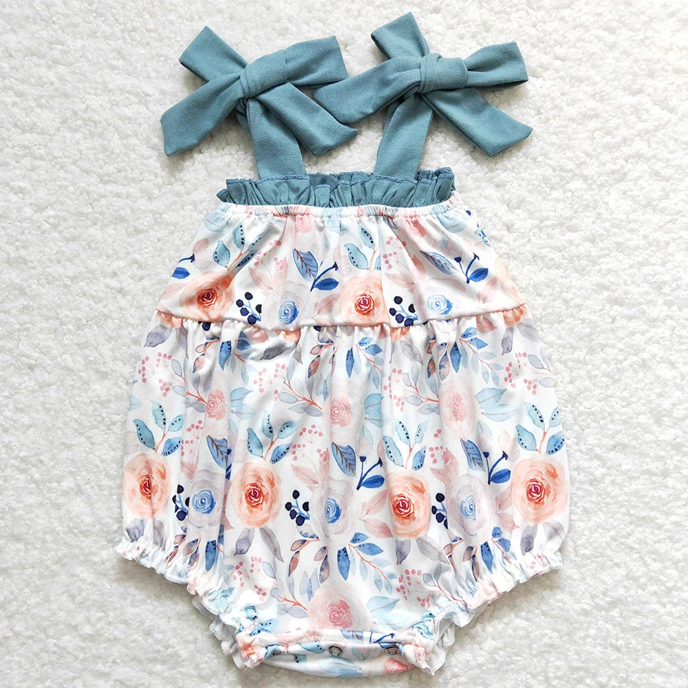 New Fashion Baby Girls Rompers Pink Checkered Flowers Short Sleeve Rompers Boutique Toddler Girls Bubbles Summer Baby Onesie Hot