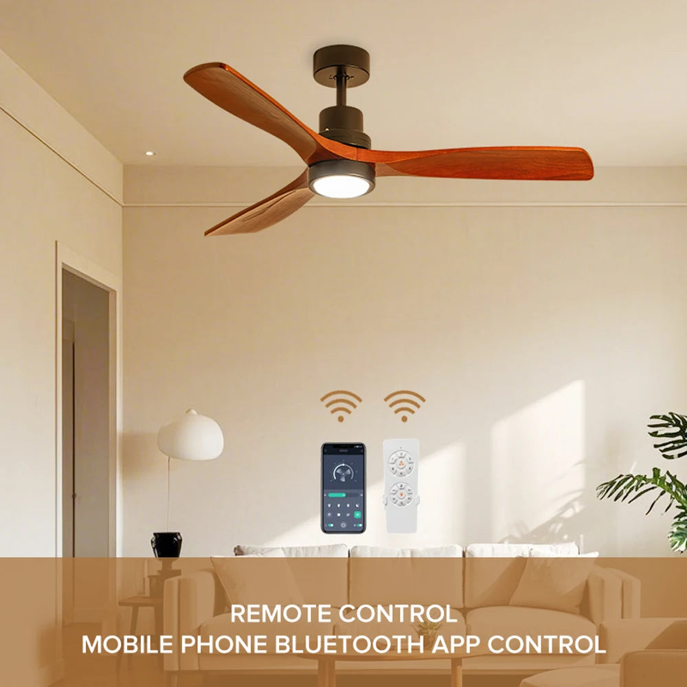 42/52-Inch LED Ceiling Fan Light Simple Wooden Blade Design for Home and Commercial Decor Remote Control for Living Room
