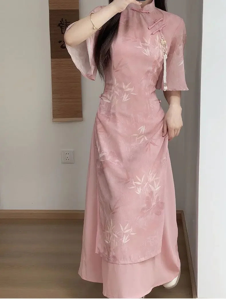 New Chinese Pink 2025 New Slim and Slim Summer Dress