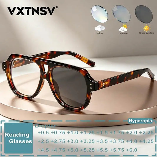 Pilot Dual Bridge Photochromic Reading Glasses Men Women Trendy Designer Prescription Optical Eyewear Customized Sunshade Lenses