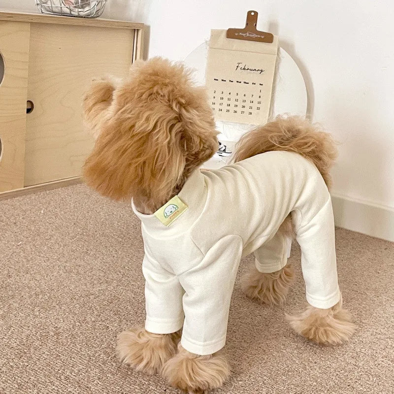 Elastic Pet Jumpsuit Four Legged Pants For Small Medium Dogs Cream Color Cozy Home Base Shirt Winter Warm Dog Clothes