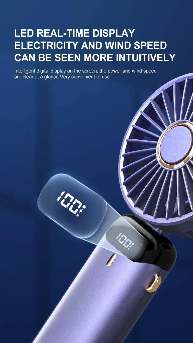 Folding Fan Mini Portable Hand-Held Fan Rechargeable Multifunctional Fan With Display Screen Neck Hanging Fans