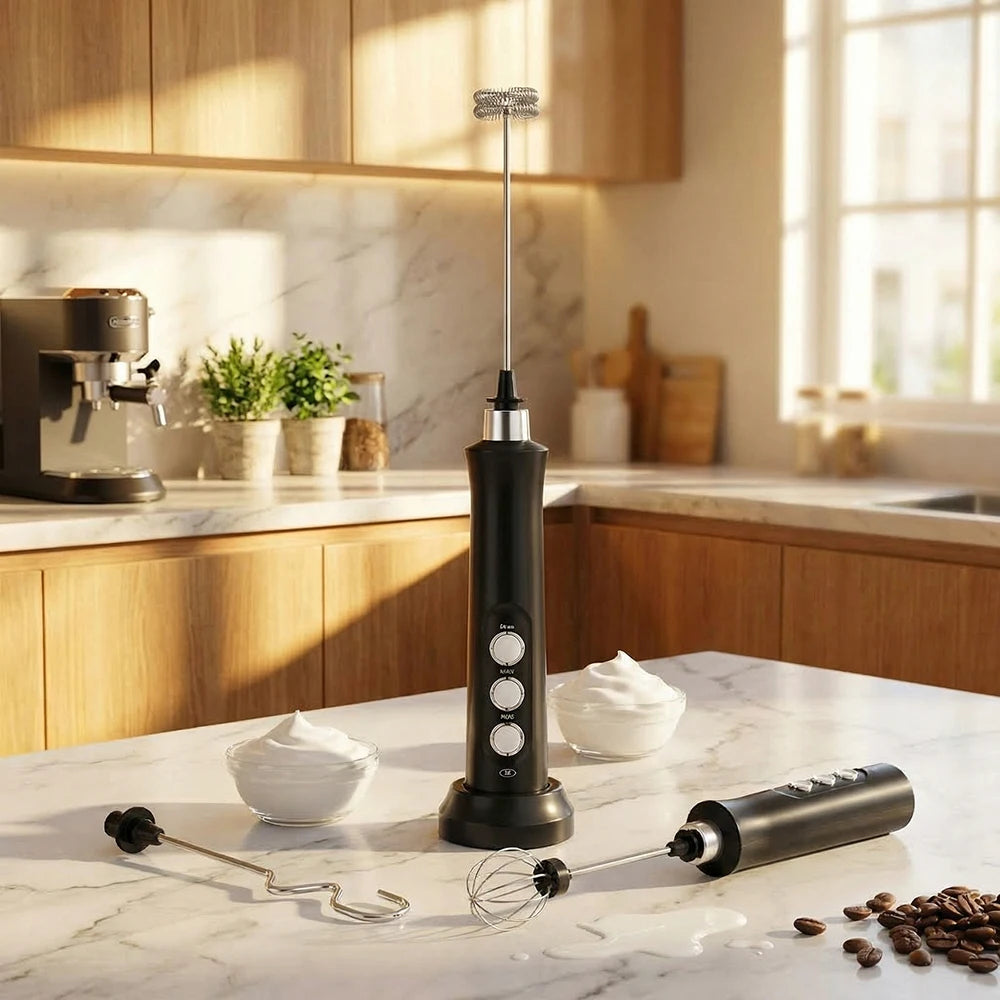Handheld Wireless Rechargeable Electric Milk Frother 3 Speeds USB Rechargeable Foam Maker for Latte Cappuccino Hot Chocolate