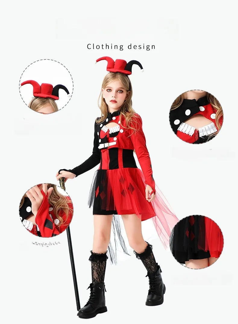 Halloween Cosplay Costumes Horror Clown Dresses Pants Headwear Clothes Sets Carnival Theme Party Role Playing Outfits for Girls