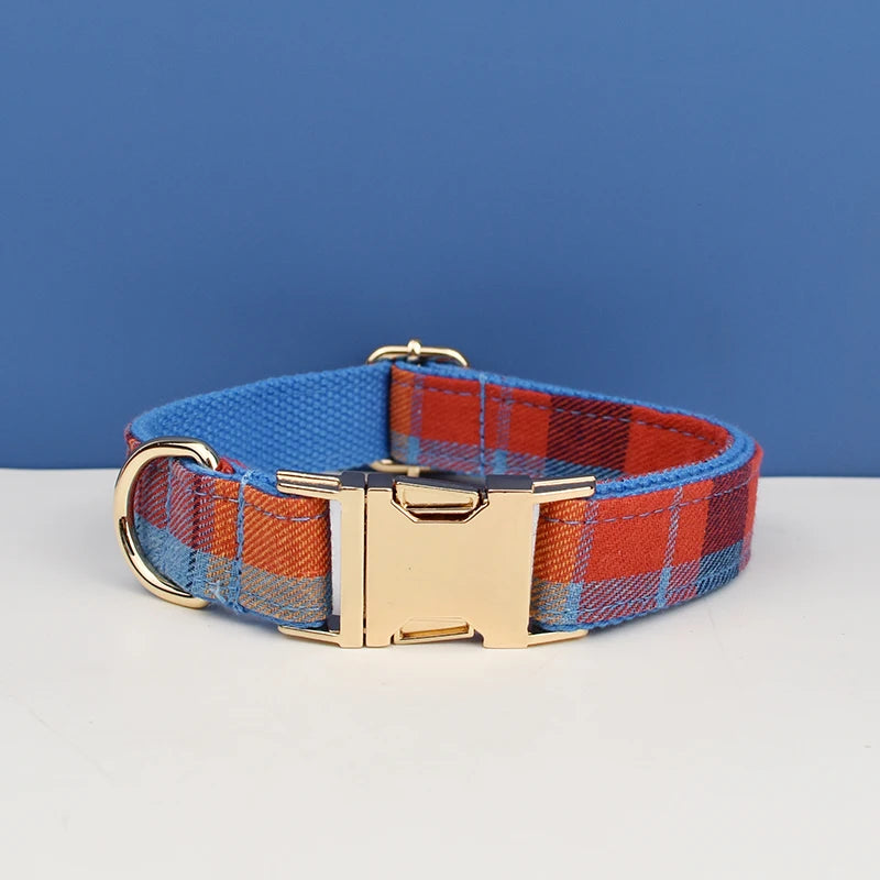 Plaid Dog Collar Designer With Bow Tie Custom Dog Accessories Luxury Pet collar leash set