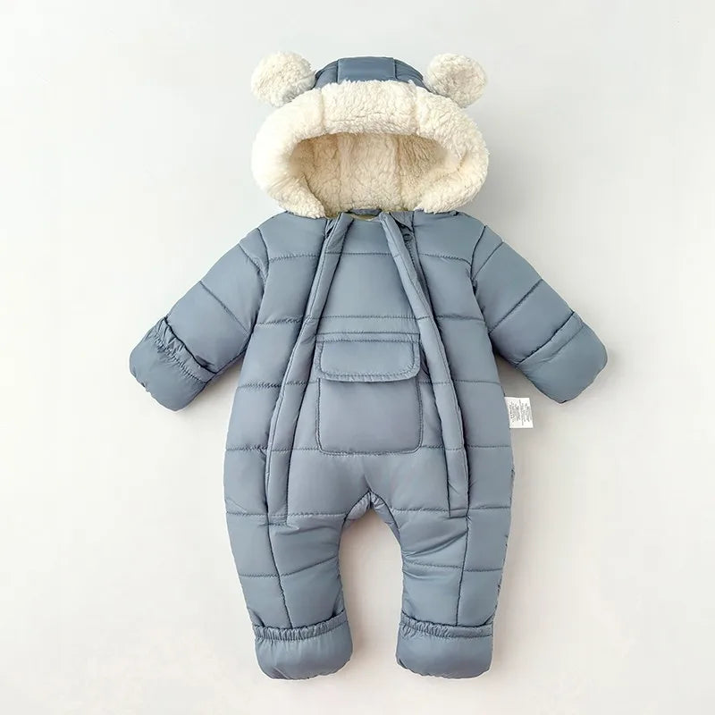 Newborn Baby Winter Hooded Romper Double Zippers Cotton-padded Warm Thicken Rompers Toddler Playsuit Infant One-piece Clothing