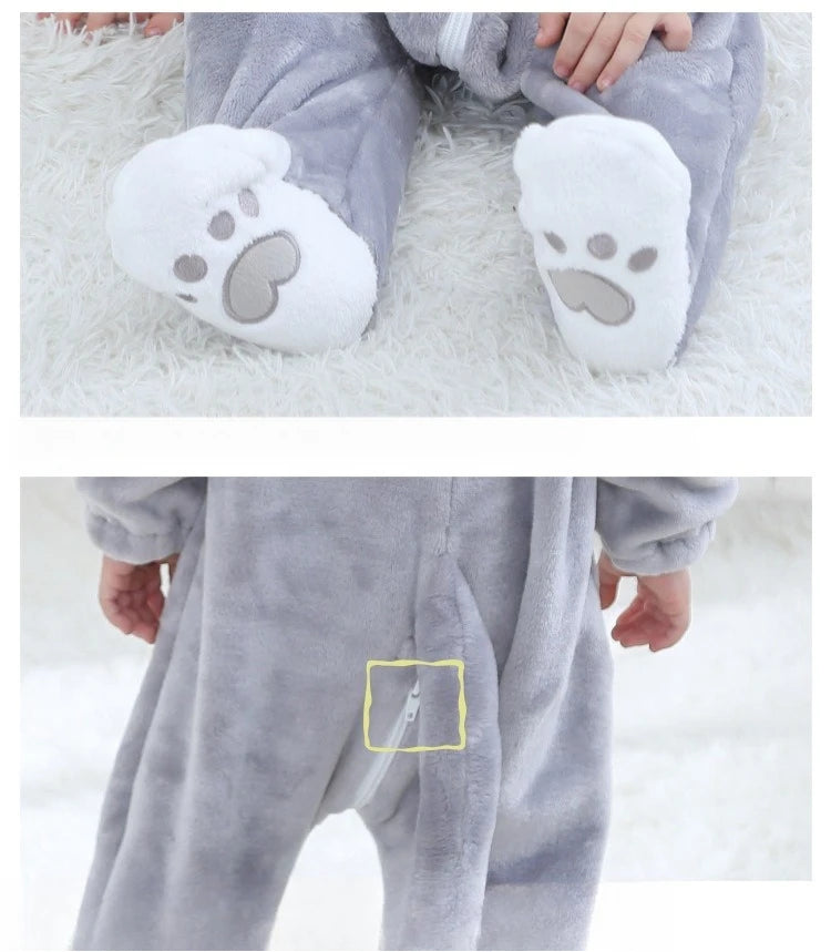 Lovely Cat Costume Baby Boys Girls Clothes Romper Soft Flannel Hooded Bodysuits Pajamas Winter Infant Jumpsuit Toddler Outfits