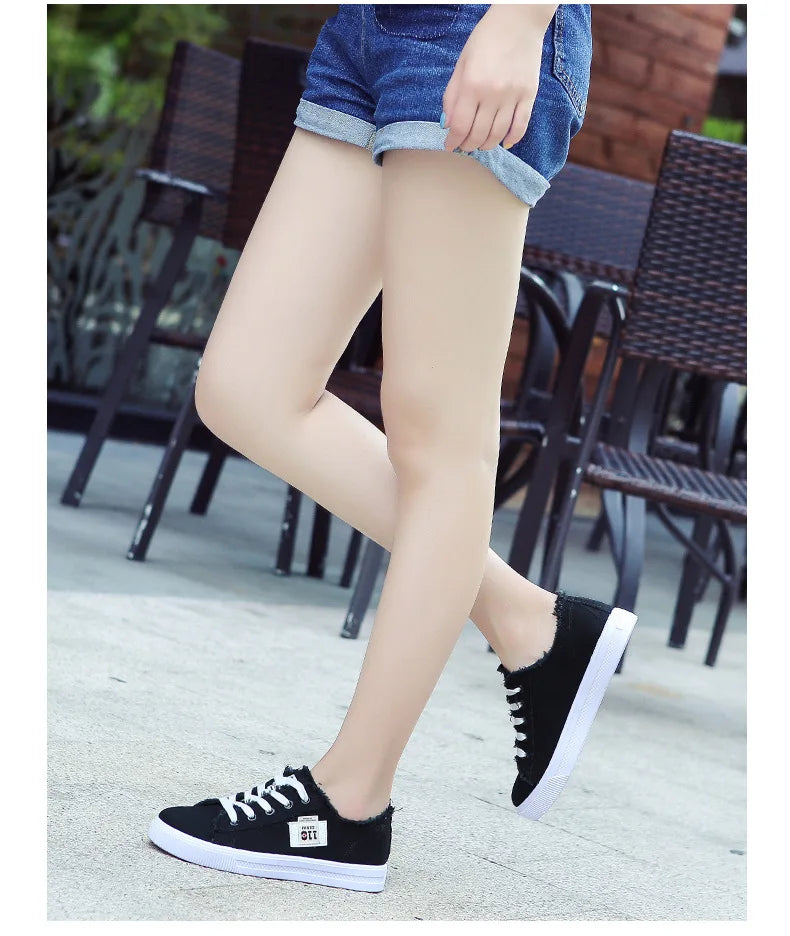Outdoor Walking Trainers Women Running Shoes Summer Fashion White Canvas  Lace-Up Breathable Jogging Casual Sneakers