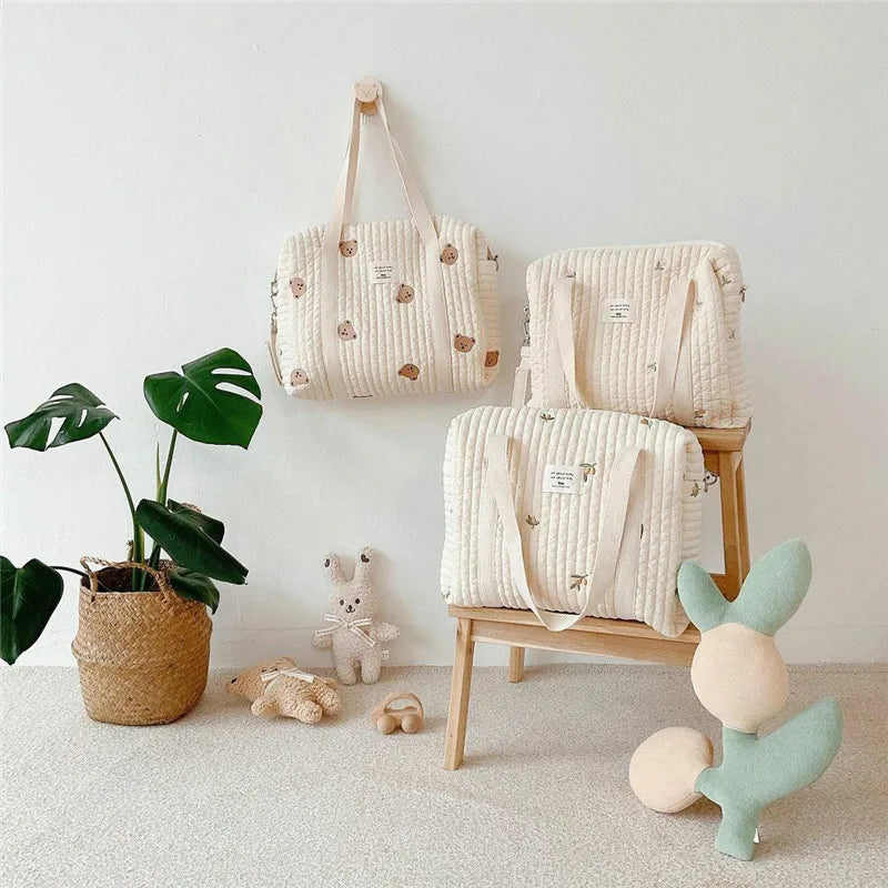 fashion Mommy Bag Baby Diaper Bag Portable Shoulder Bag Embroidery Quilted Stroller Nappy Bag Diaper Storage Large Handbags