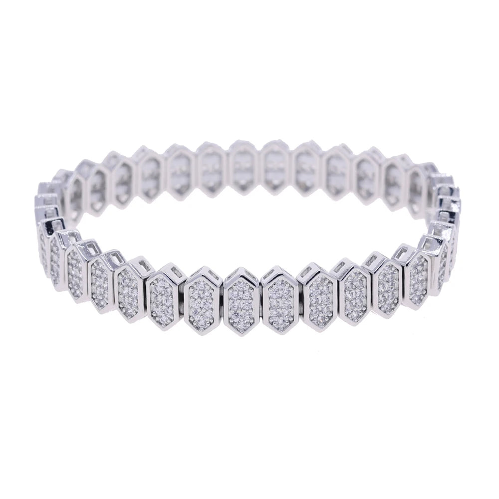 New Iced Out Bling CZ Geometric Stretchy Stretch Double Tennis Chain Bracelet Adjusted Size Bangle For Women Fashion Jewelry