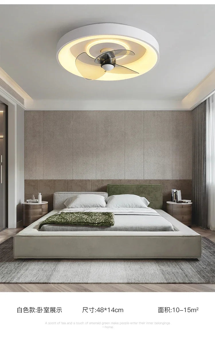 Bedroom fan lamp minimalist round modern minimalist dining room fan integrated master bedroom ceiling lamp electric fan 220V