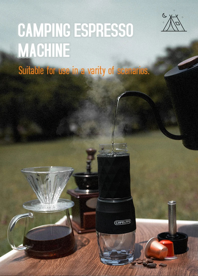 Cafelffe 3in1 Portable Coffee Machine Manual Espresso Maker For Capsule & Ground Milk Froth Hand Press Brewer hiking Travel Gif