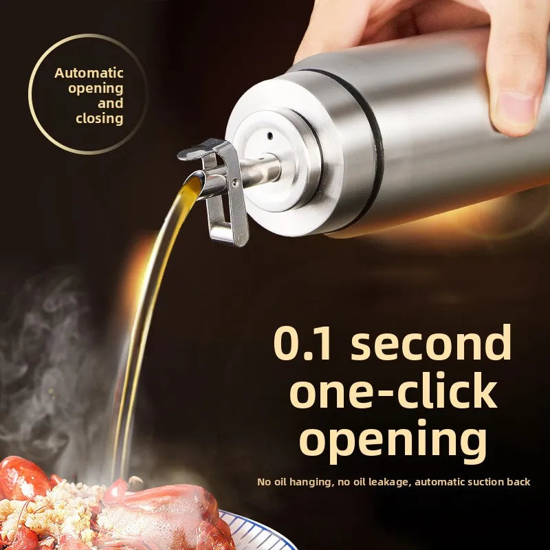 Stainless Steel Glass Oil Dispenser, Auto Open and Close Sauce Vinegar Condiment Bottle, Kitchen Household Oil Can