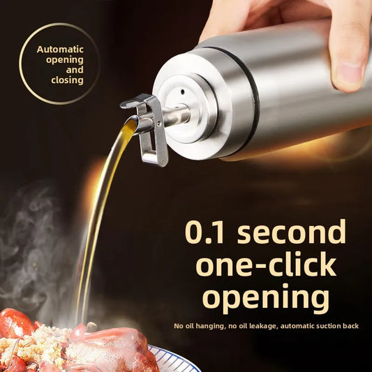 Stainless Steel Glass Oil Dispenser, Auto Open and Close Sauce Vinegar Condiment Bottle, Kitchen Household Oil Can