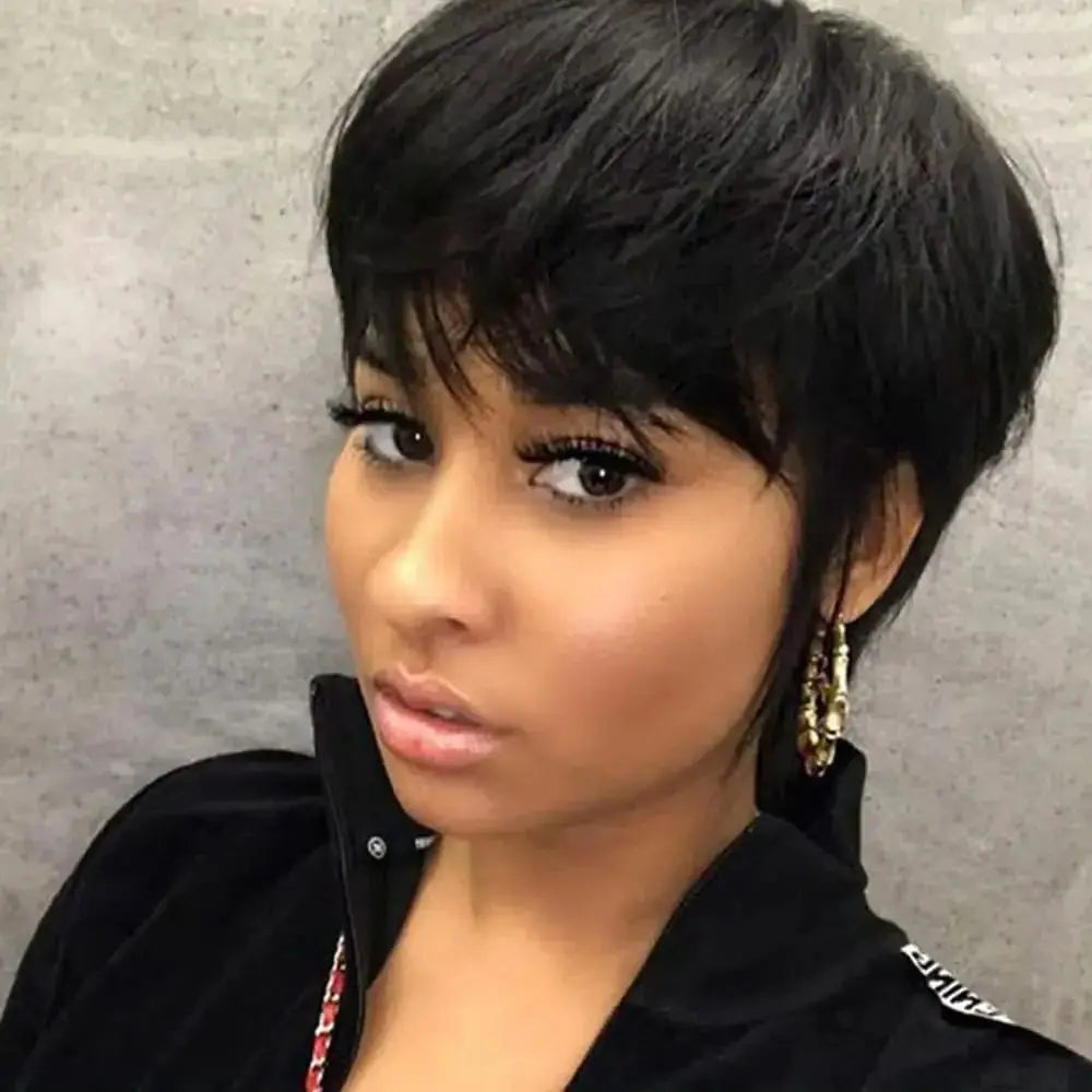 Short Pixie Cut Wig Human Hair Ready to Wear Brazilian Human Hair Bob Wig for Women Black Color Full Machine Short Straight Wigs