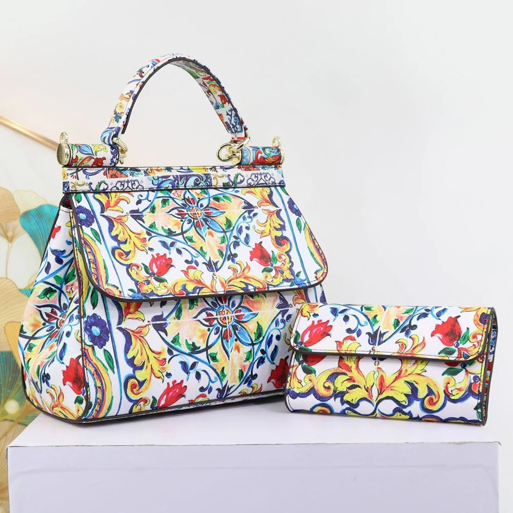 Luxury Women Bags Leather Vintage Painting Art Purse Handbags Girl Shoulder Bag Fashion Cross Body Messenger Bag Female Totes