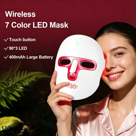 Forevrelily LED Face Mask Wireless 7 Color LED Facial Mask  Photon Skin Repair Anti Aging Rejuvenation LED Beauty Devices