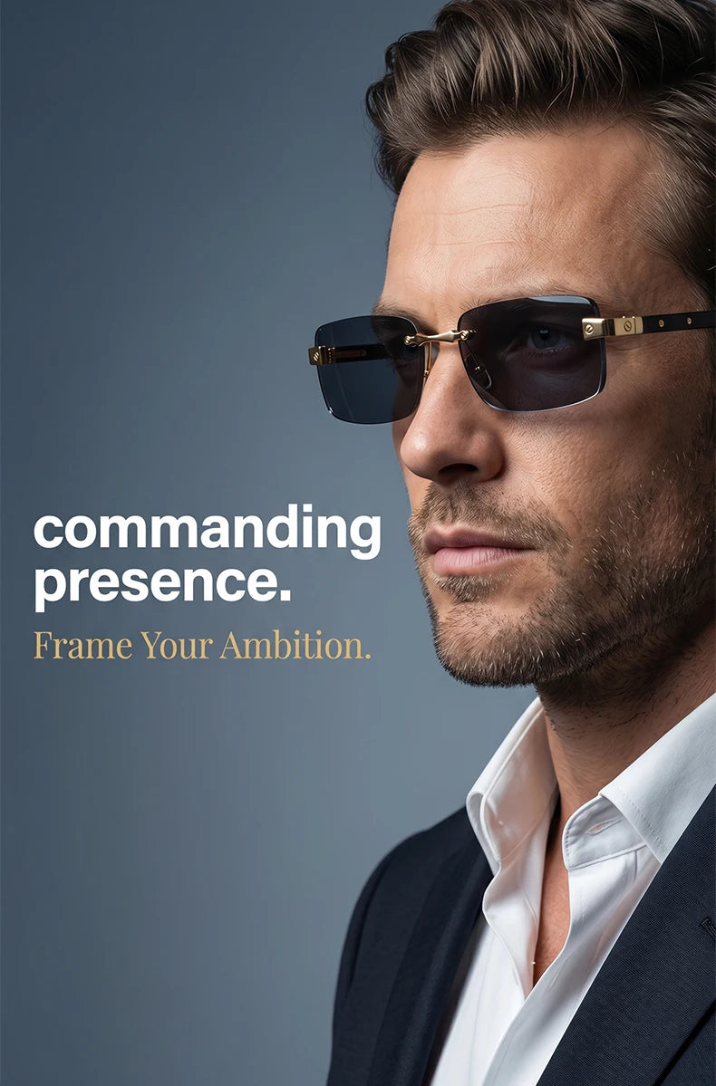 Fashion Rectangle Rimless Sunglasses Men 2026 Luxury Brand Designer Square Small Frame Sun Glasses Male Driving Eyewear Shades