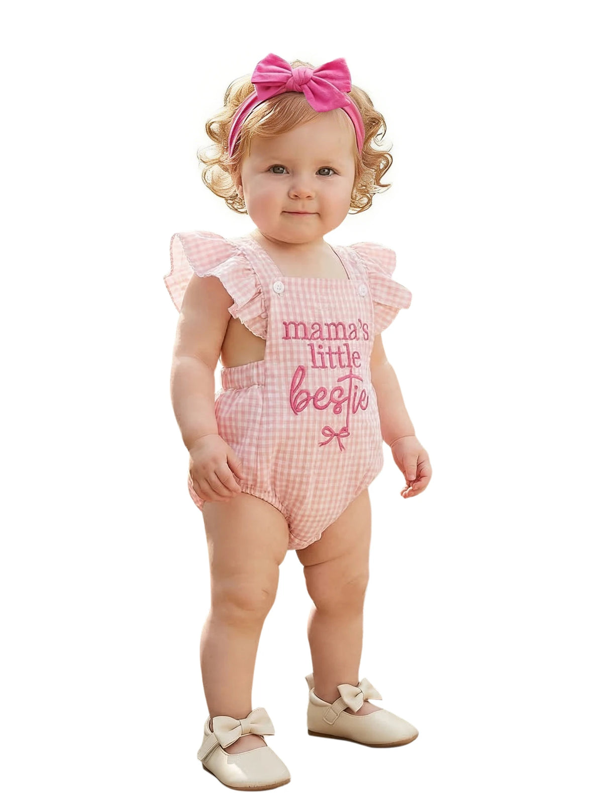 Baby Girl 2Pcs Summer Outfits Ruffle Sleeveless Bow Embroidery Romper with Headband Set Newborn Baby Bodysuits Clothes