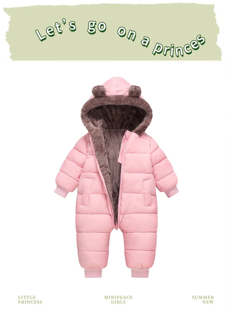 Autumn Winter Newborn Boys Girls Rompers Fleece-lined Zipper Keep Warm Hooded Bodysuits For Baby Kids Children Birthday Present