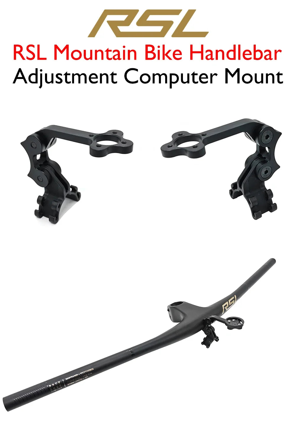 MTB Carbon Handlebar For RSL,Stem Rise 0°, Stem Length 35/45/55, Clamping 28.6mm Rise 27.5mm Width 760mm Mountain Bike Part