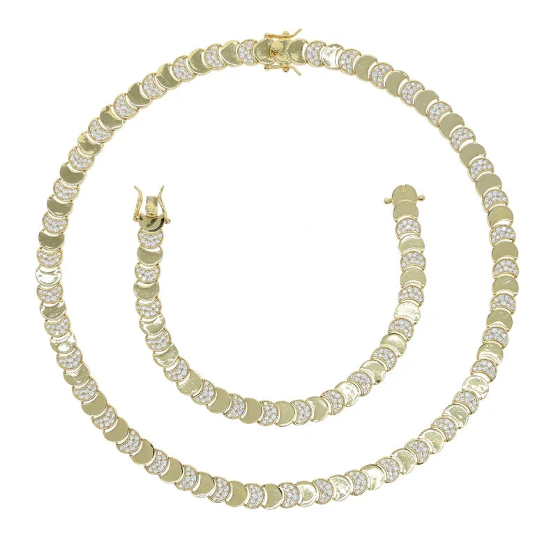 Geometric Moon Shaped Charm Tennis Chains Necklace for Women Pave CUBIC Zirconia Platinum Plated Color Fashion Jewelry 2025