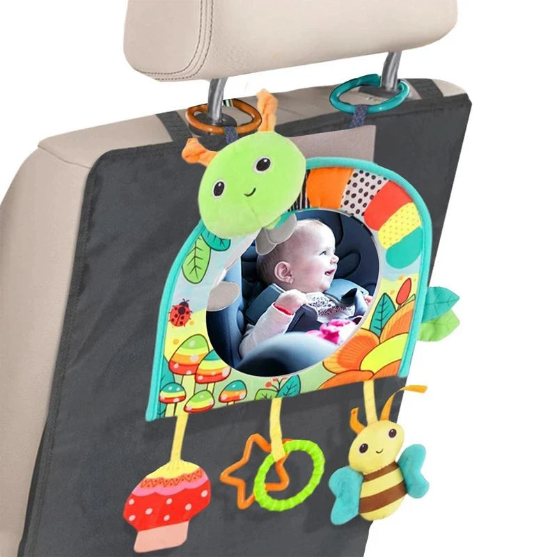 Baby Car Mirror Back Seat Rear View Mirror Cartoon Animal Plush Toys For Baby Rear Facing 6 12 Months Infant Travel Sensory Toys