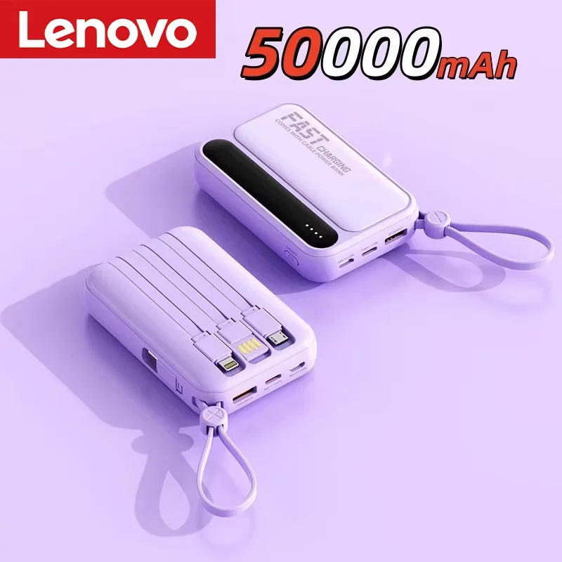 Lenovo 500000mAh Power Bank Built in 4 Lines Large Capacity Super Fast Charging Portable External Battery For iPhone Samsung