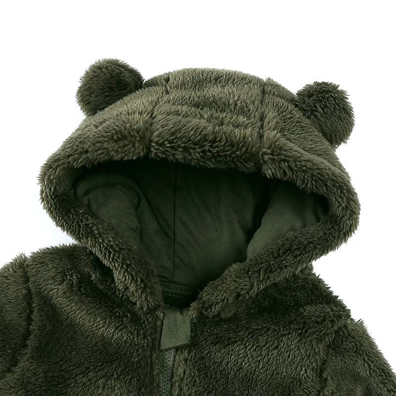 0-12months Baby Winter Clothes Newborn Rompers Infant Polar Fleece Jumpsuit Baby Boys Girl Zipper Cute Bear Romper