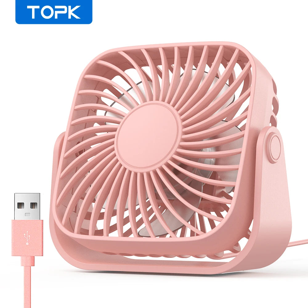 TOPK 4Inch USB Mini Portable Fan for Camping,3 Speeds Quiet Desk Table Personal Fan,360°Adjustment Standing fans for room Home