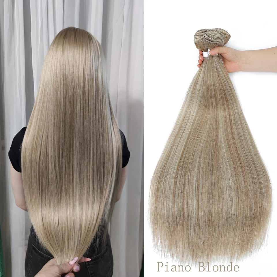 Piano Blonde Straight Hair Bundles Smooth Hair Extensions Fake Fibers Synthetic Yaki Straight Hair Weaving Full to End Free Ship
