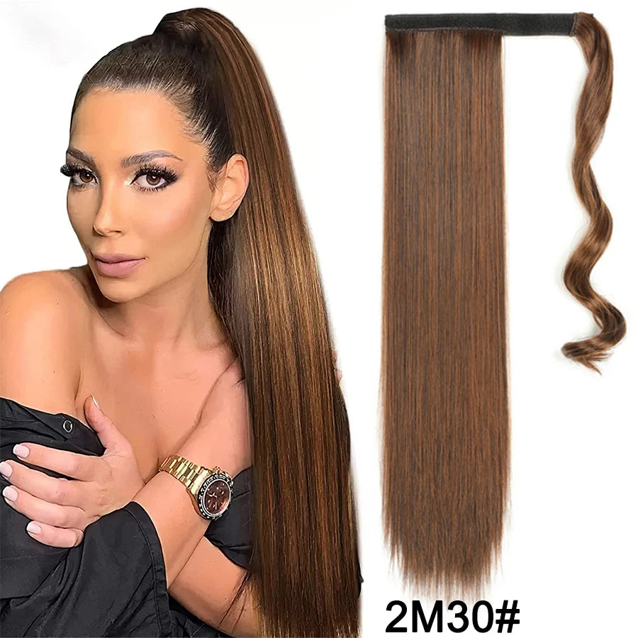 Synthetic Ponytail Long Straight Wrap Around Ponytail Hair Extension Heat-Reistant Fiber Pony Tail Fake Hairpieces For Women