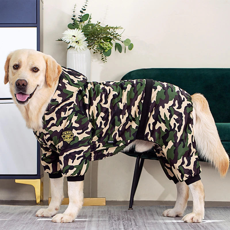 Male Dog Clothes Autumn Winter Camouflage Hooded Sweatshirt For Dogs Fleece Dog Long Sleeve Coat Thick Dog Onesie For Large Dogs