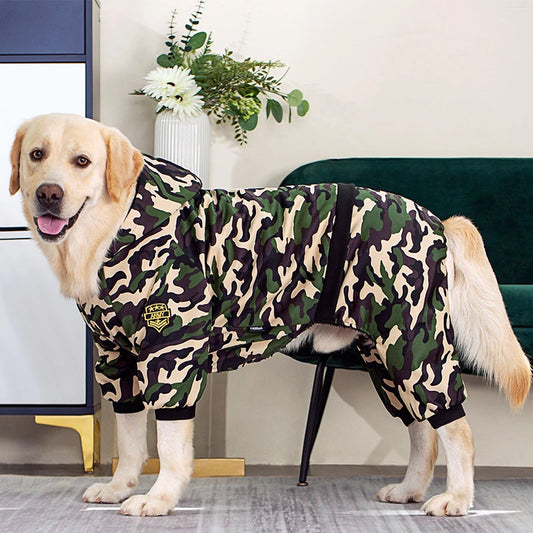 Male Dog Clothes Autumn Winter Camouflage Hooded Sweatshirt For Dogs Fleece Dog Long Sleeve Coat Thick Dog Onesie For Large Dogs