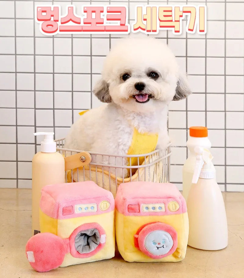 1/pice Cute INS Puppy Housekeeping Series Plush Pet Sounding Toy Washing Machine Iron Hair Dryer Pet Food Hiding Funny Dog Toys