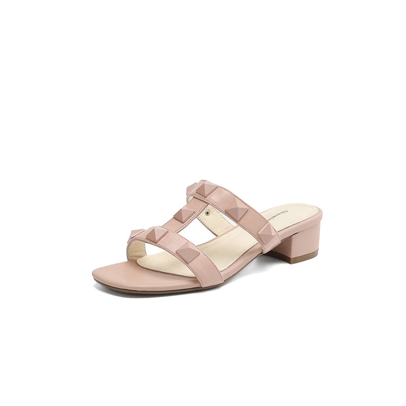 Heeled sandals women's sandals summer  trend luxury Gladiator Genuine Leather Heeled Slippers Rivets Strappy High Heels shoe