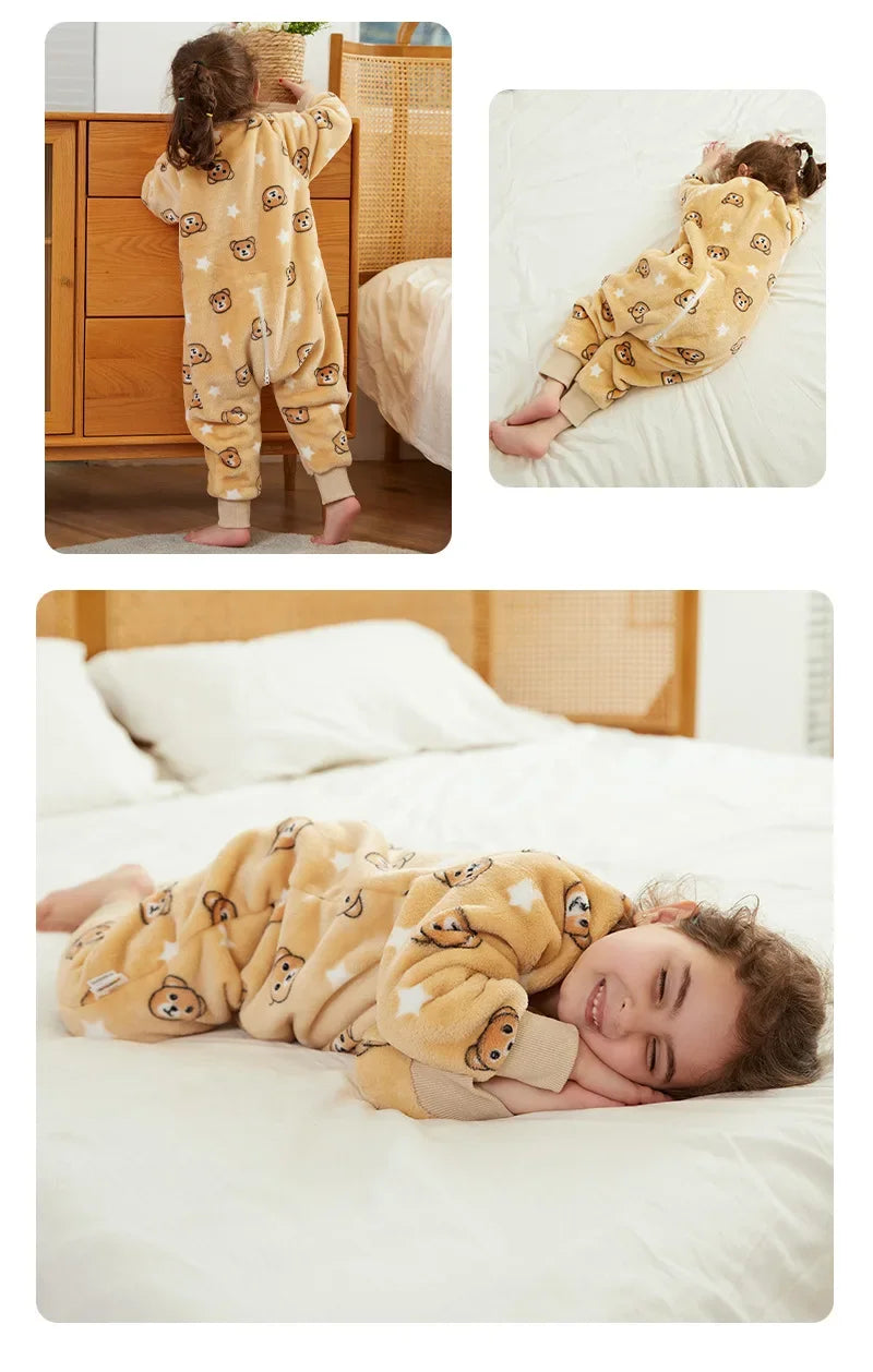 Kawaii Girls Pajamas Winter Purple Rabbit Onesie Hooded Plush Kigurumi Jumpsuit Blanket Sleeper Warm Overall Kids Nightwear Pjs