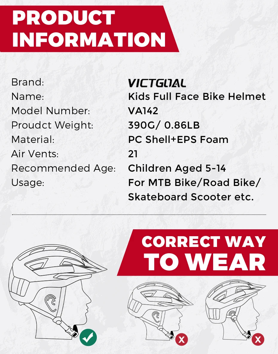 VICTGOAL Kids Detachable Full Face Bicycle Helmet Child Sports Safety Cycling Protection for Balance Bike Roller Skating Caps