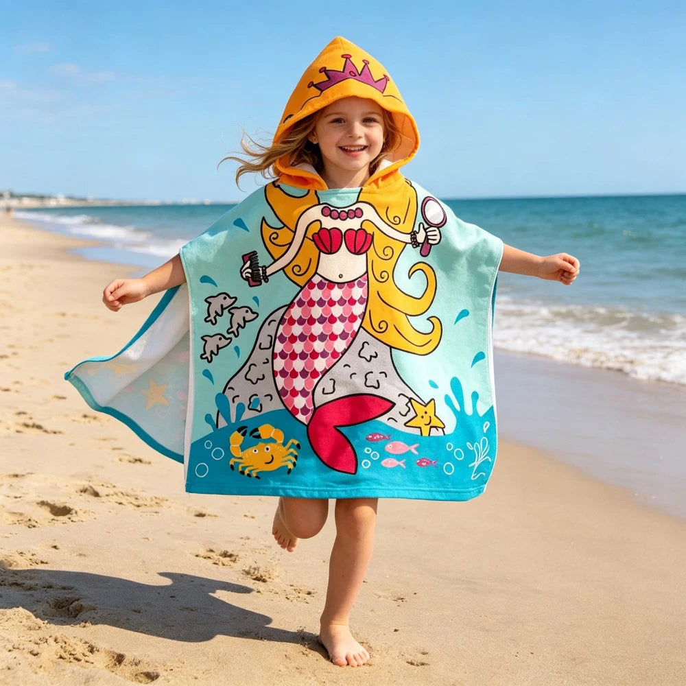 Children Bathing Stuff Kids Hooded Cape Towel Boy Cartoon Bathrobe Baby Swimming Towel Girls Unicorn Beach Towel Wrap Blanket