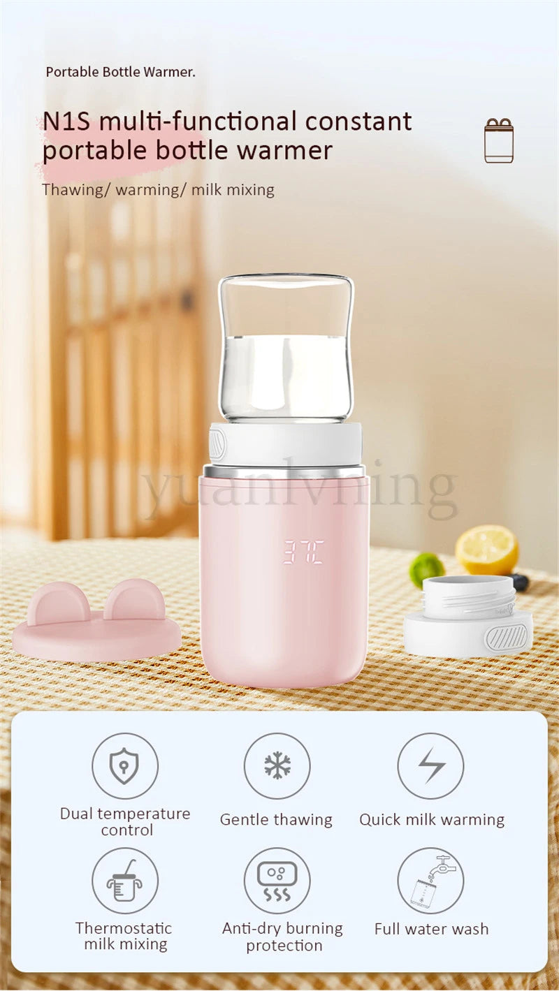 Portable Baby Bottle Warmer Wireless 8800mAh Fast Heating &Sterilizer Waterproof Breastmilk Warmer with 3 Adapters