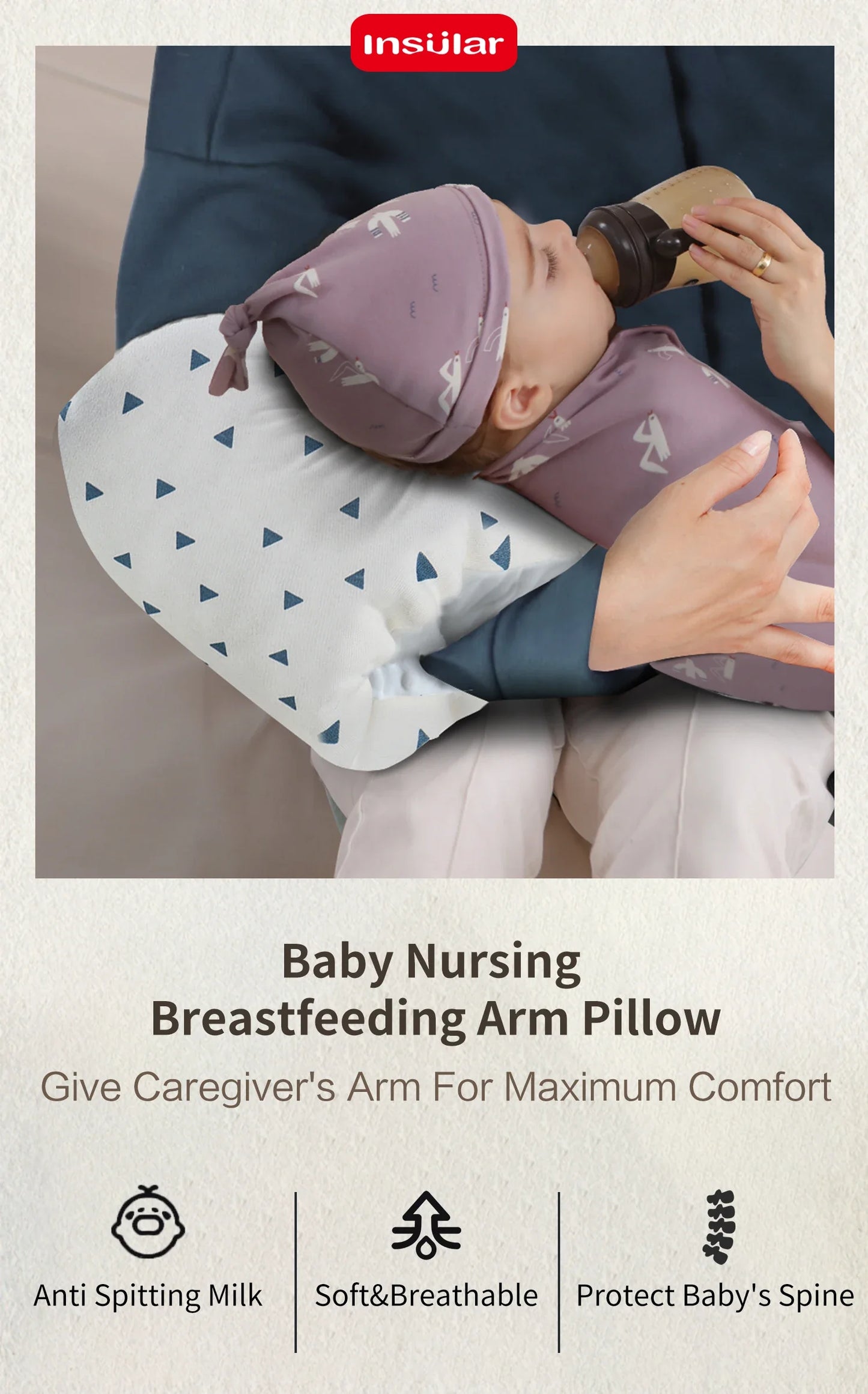 INSULAR Baby Arm Pillow Infant Feeding Pad Kid Soft Nursing Head Cushion Thickened Nursing Pillow Pure Cotton Comfortable