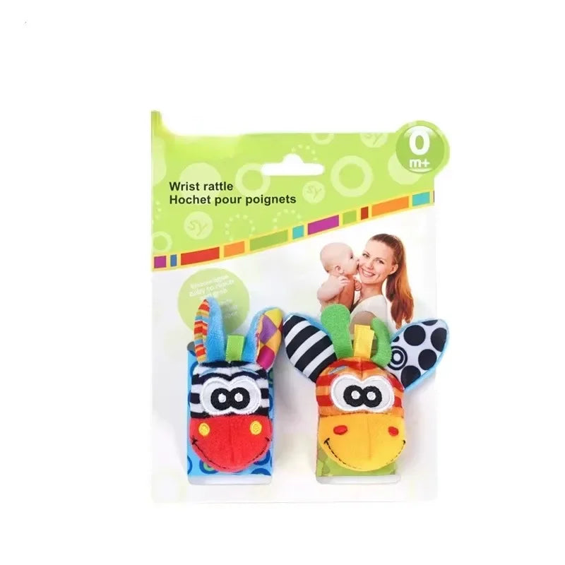 Baby Rattles Socks Toys 0 12 Months Newborn Infant Cartoon Plush Socks Wrist Strap Foot Finder and Wrist Rattles Toys for Babies